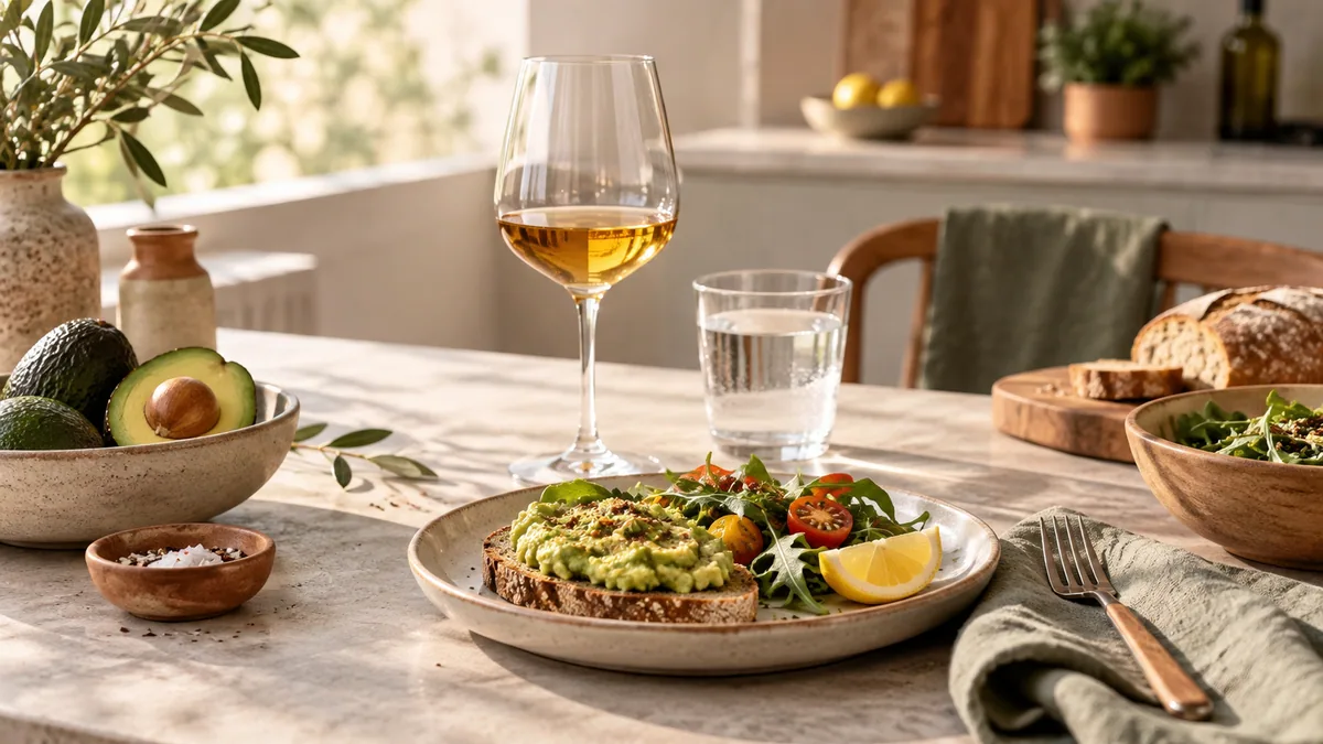 Drinking glasses and water beside food