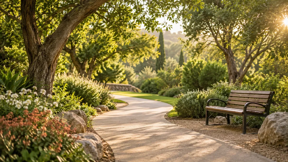 Walking path in the park with evening light