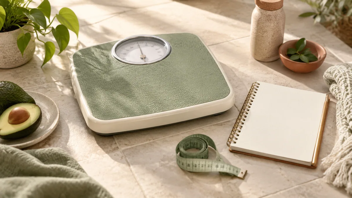 A scale beside a tracking notebook