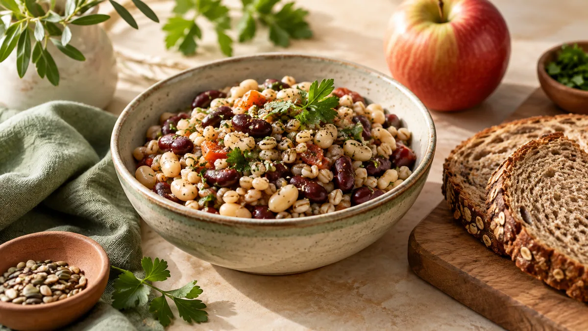 Legumes, oats, whole grain bread and apples