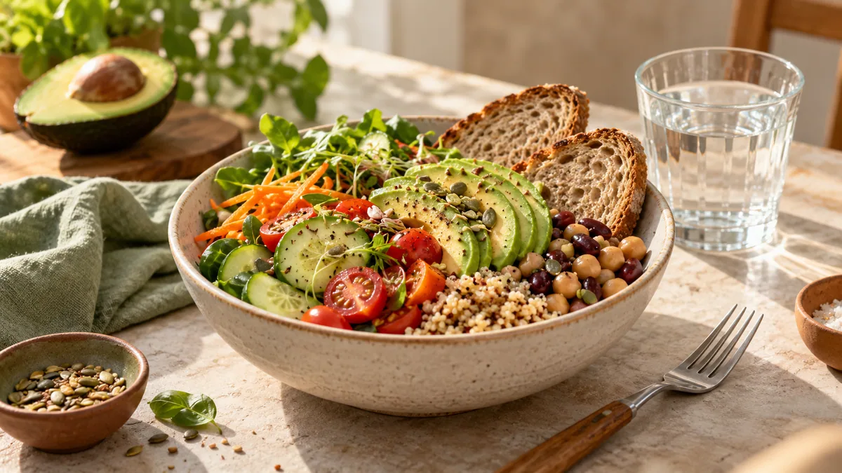 Whole grain bread, beans and vegetables in one meal