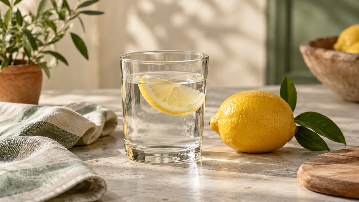 Water and lemon slices on a light table