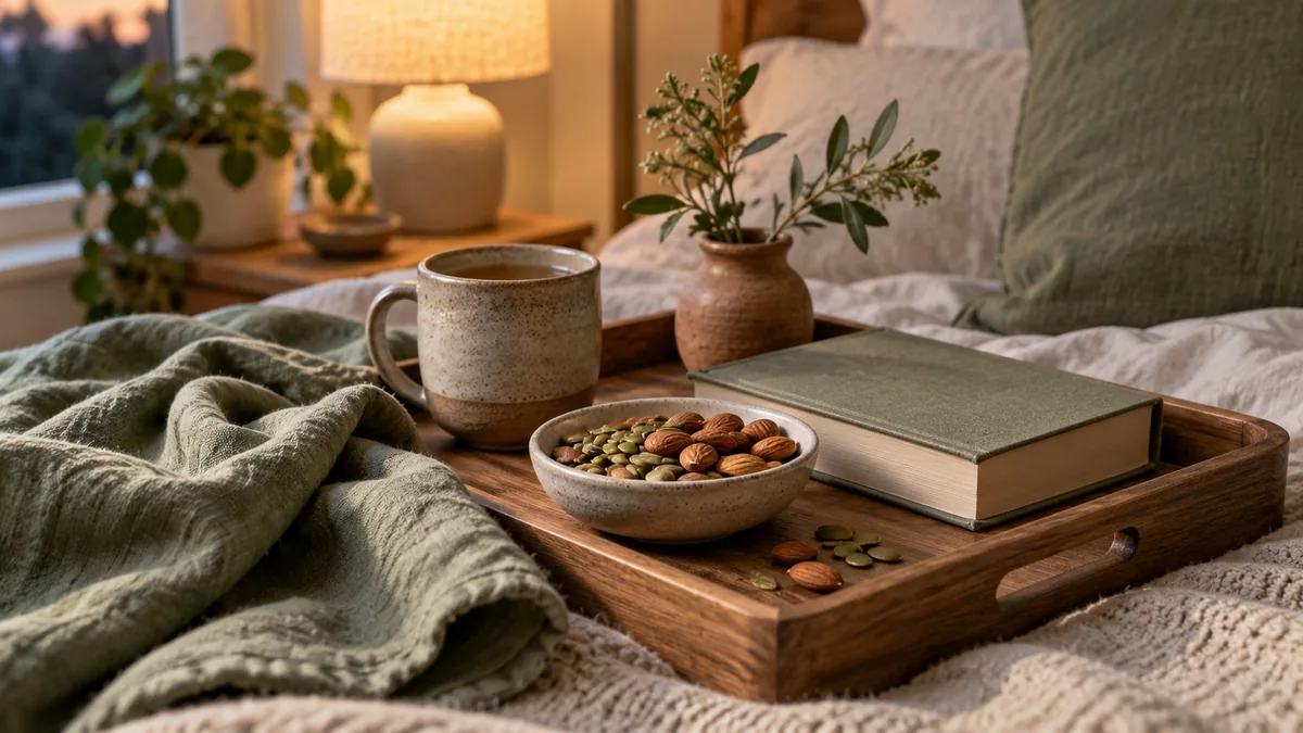 Nuts and seeds beside a book