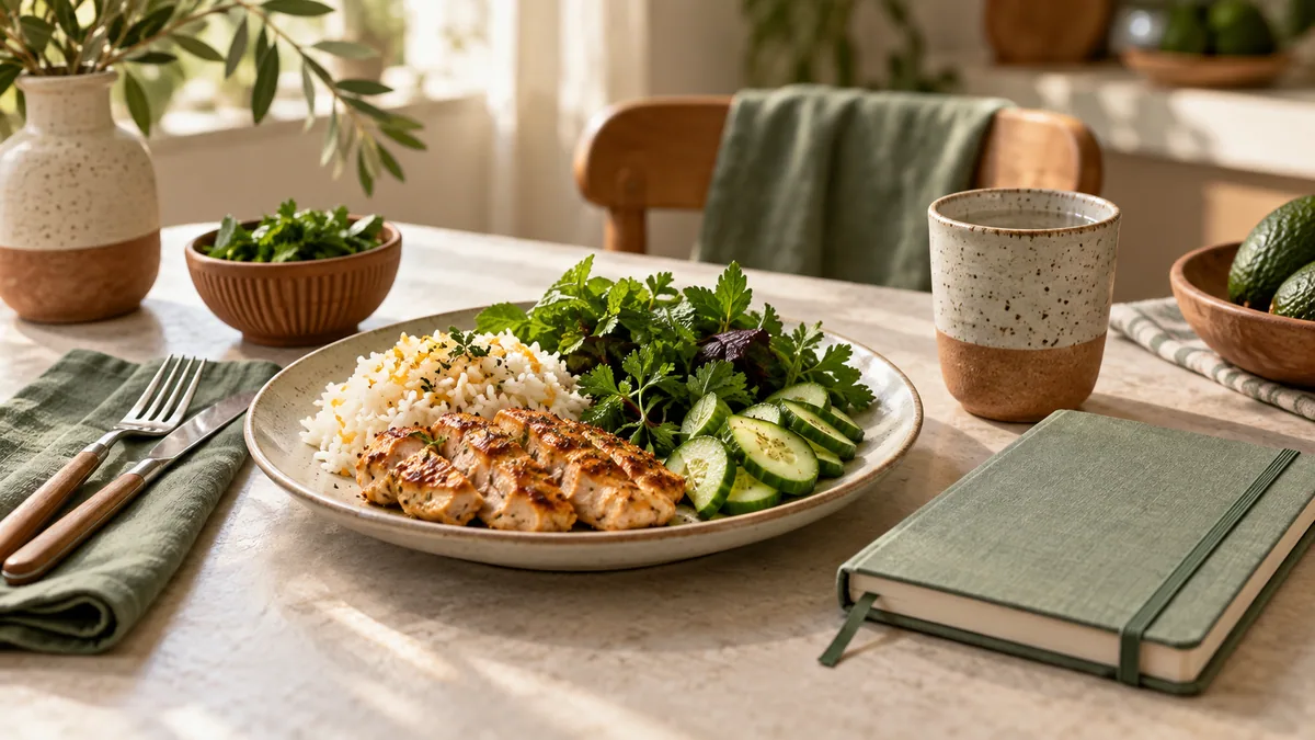 Homemade food plate next to the habit log