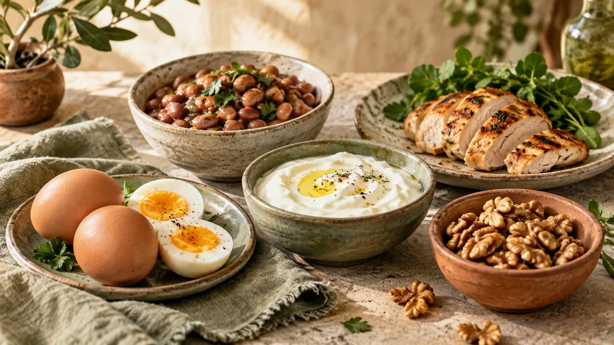 Several protein foods in small bowls