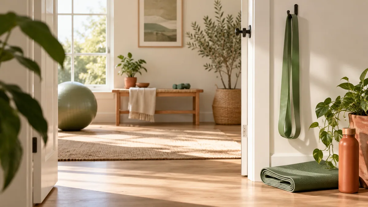 An open space with a resistance band beside a doorway