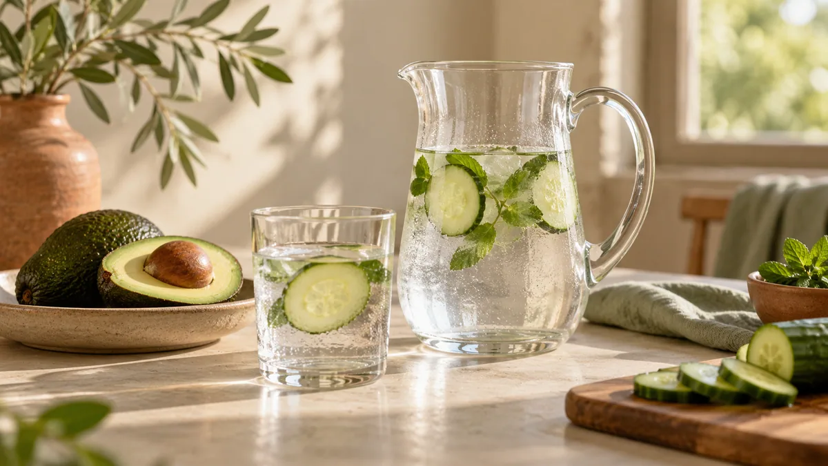 A glass and jug of water