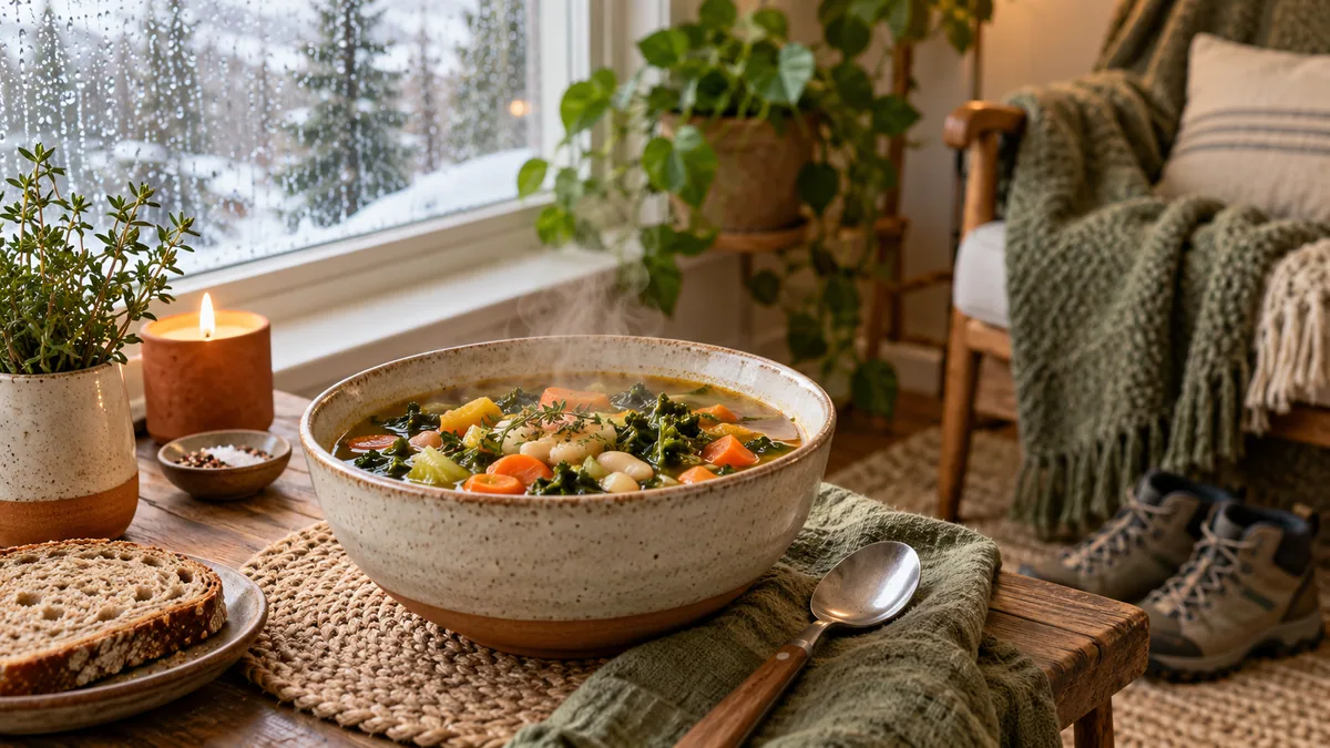 Homemade soup and the warm atmosphere of the house on a winter day