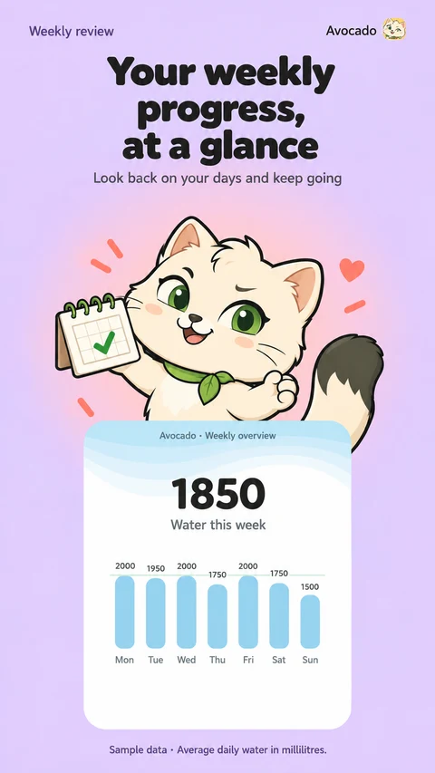 Avocado weekly review with a daily chart of logged habits